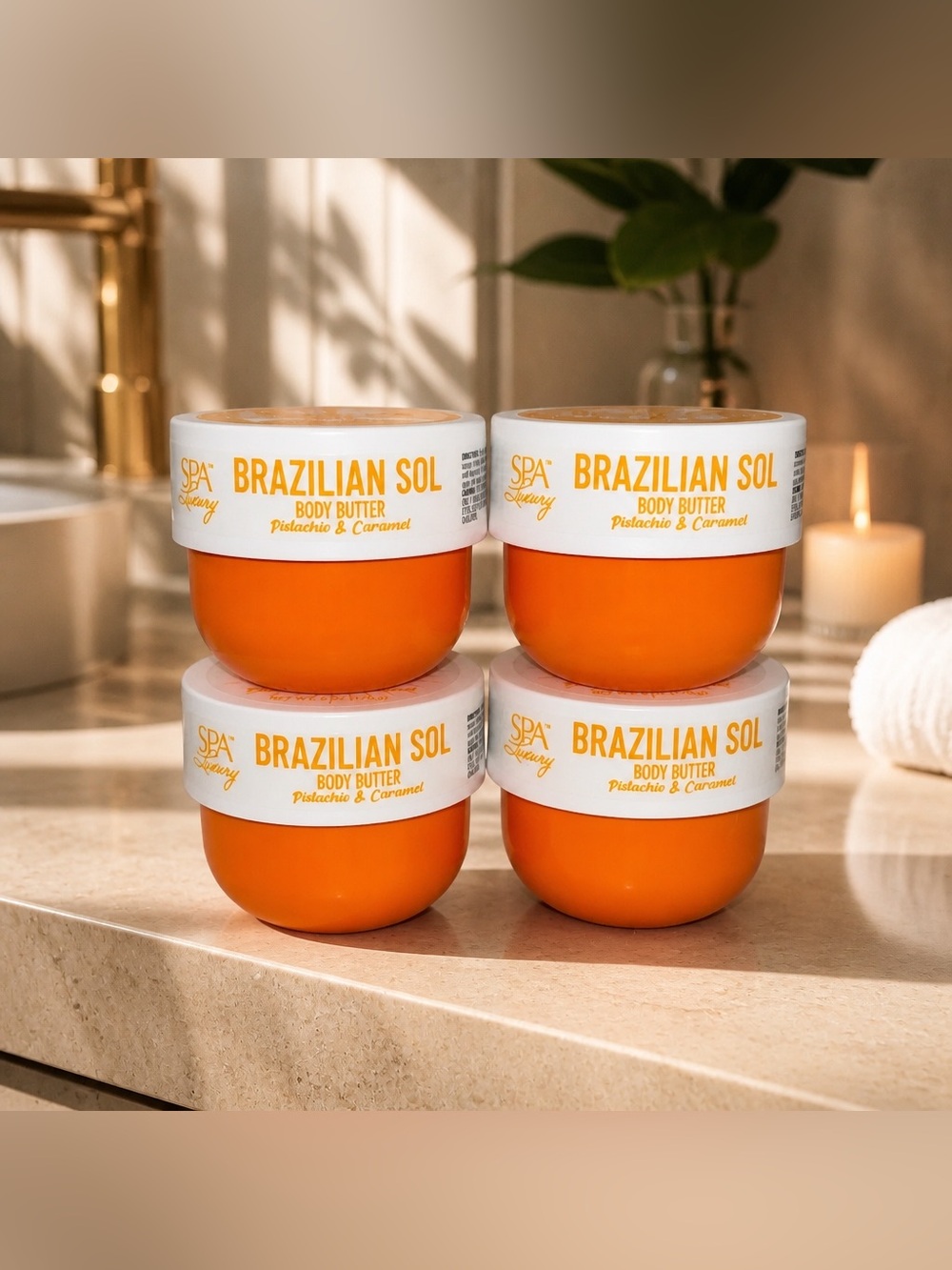 Spa Luxury Brazilian Sol Body Butter Pistachio & Caramel 4 Pack New & Sealed!